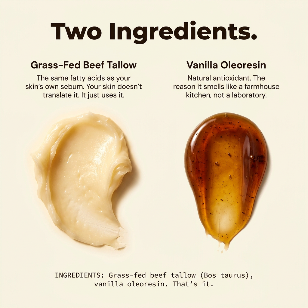 Beef Tallow for Skin (Vanilla) - 100% Grass-Fed Tallow Balm & Moisturizer for Face & Body